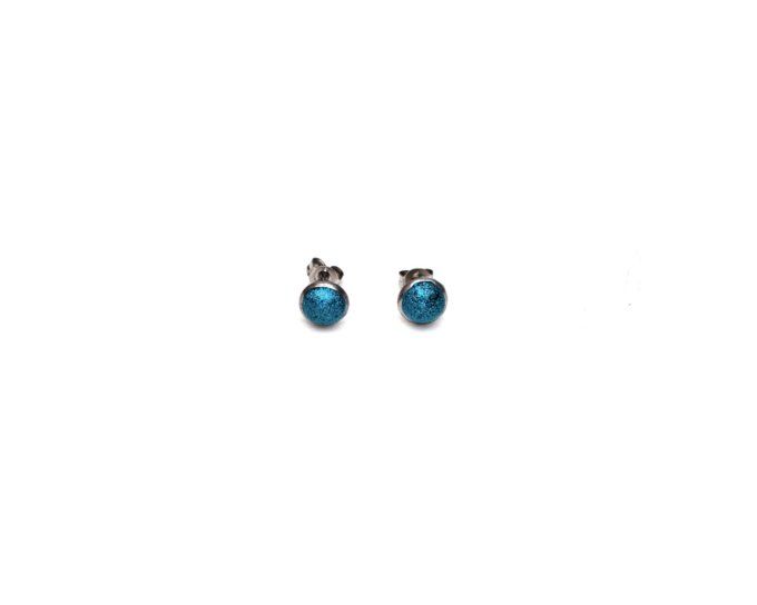 boucles oreilles puces serties paillettes bleu turquoise 6mm collection permanente