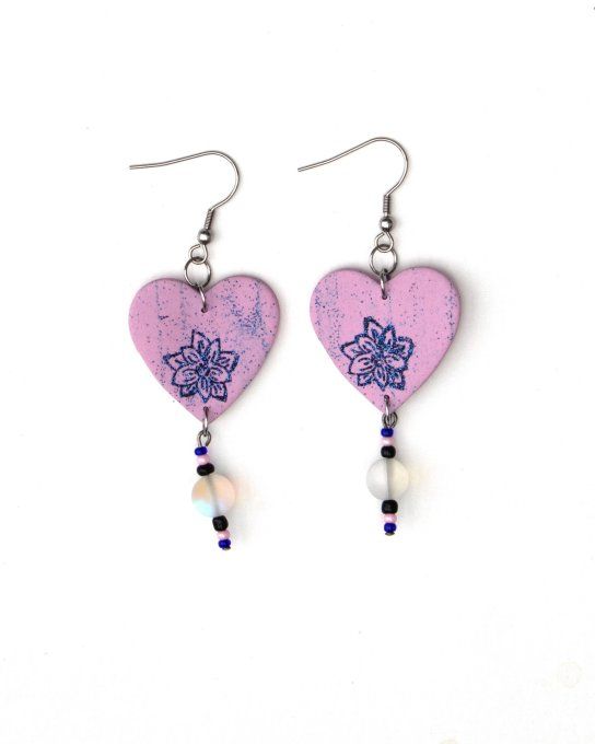 boucles oreilles roses coeur pendants fin de série en promotion destockage des anciennes collection 