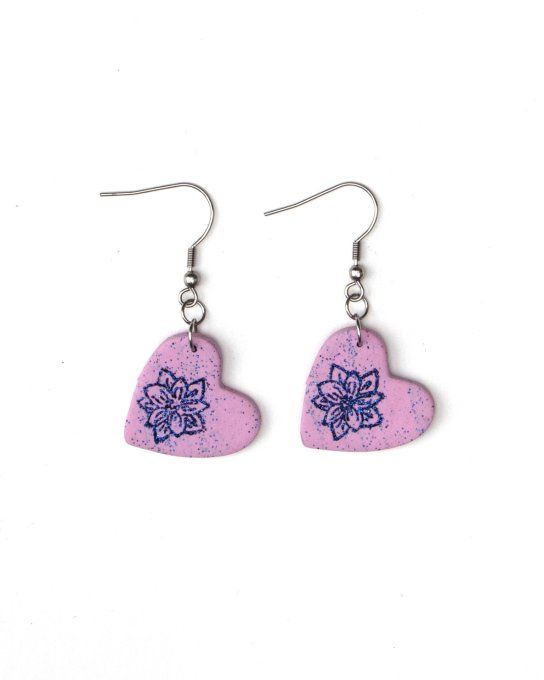 boucles oreilles roses coeur fin de série en promotion destockage des anciennes collection piece uni