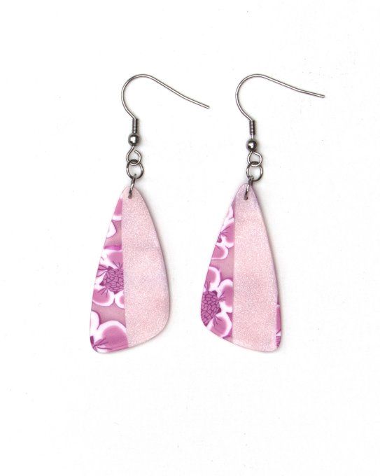 boucles oreilles triangle fleurs cerisier rose verso
