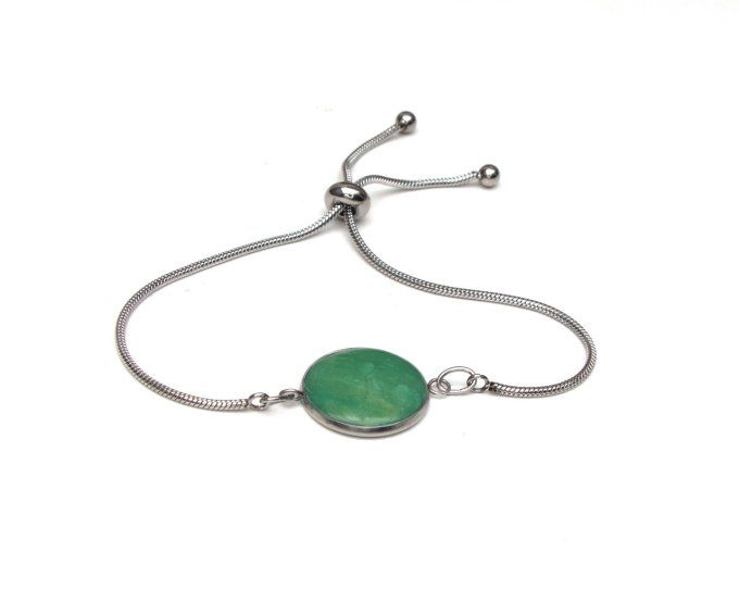 bracelets réglables 18mm en acier inoxydable vert jade detail