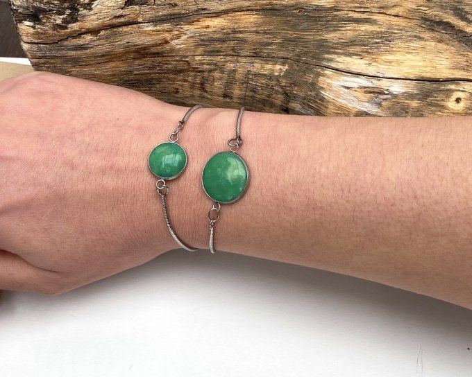 bracelets réglables 18mm en acier inoxydable vert jade portés