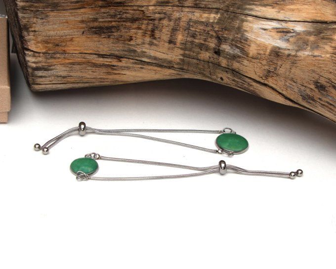 bracelets réglables en acier inoxydable vert jade taille au choix