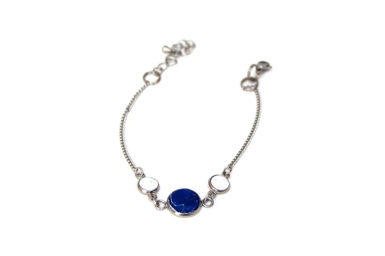 Bracelet serti rond imitation marbre bleu foncé et blanc