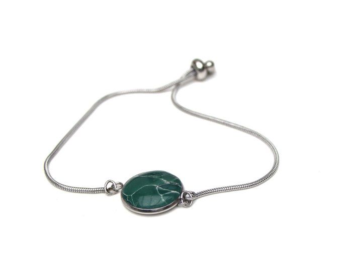 Bracelet serti réglable vert en acier inoxydable - Pièce unique