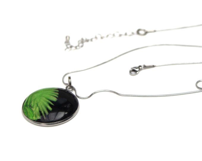 Collier rond en acier inoxydable feuille vert