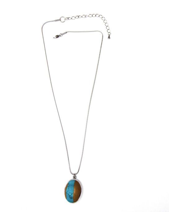 collier pendentif ovale turquoise or collection imitation recto