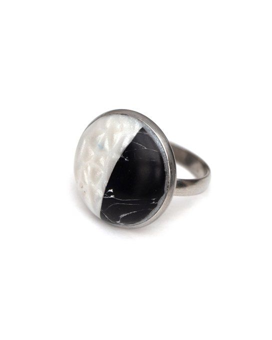 bague ajustable grande ronde noir et blanc