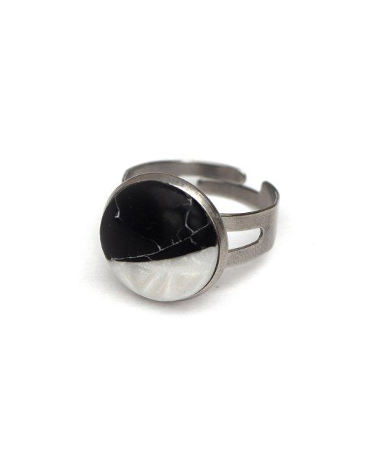 bague ajustable petite ronde noir et blanc