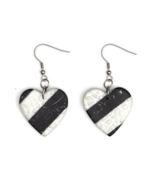 boucles oreilles coeurs destockage noir et blanc