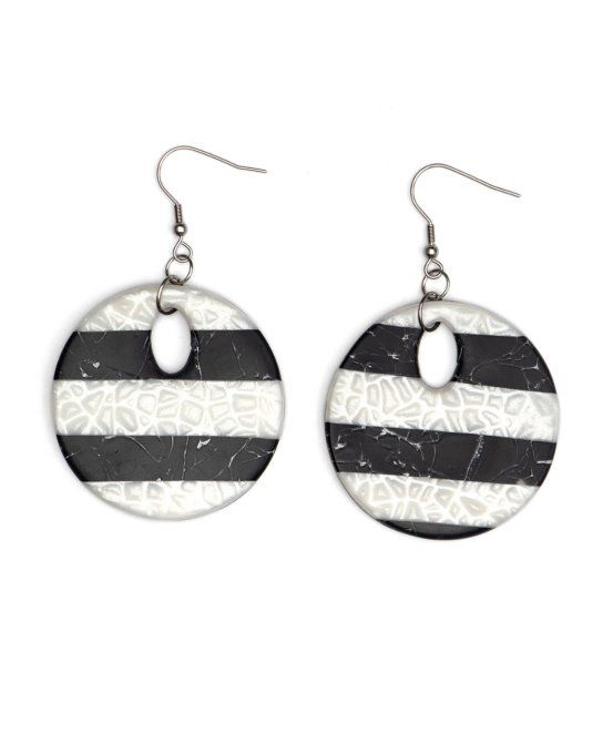 boucles oreilles rondes destockage noir et blanc